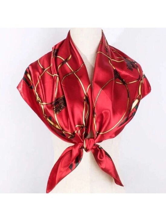 Treasures4Youbynil Accessories - Chain Scarf Vintage Style Horse Satin Head Red Scarf Bandana